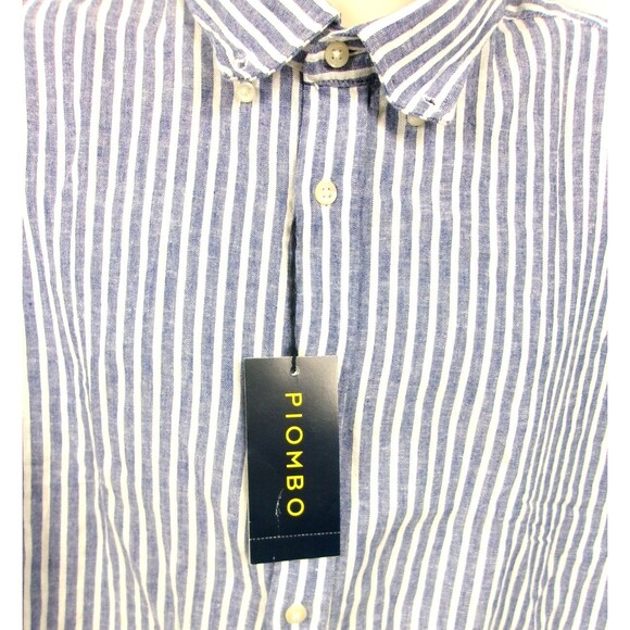 Piombo Striped Linen Cotton Shirt Long Sleeve Button Down Italian Men's XXL New - Picture 2 of 4